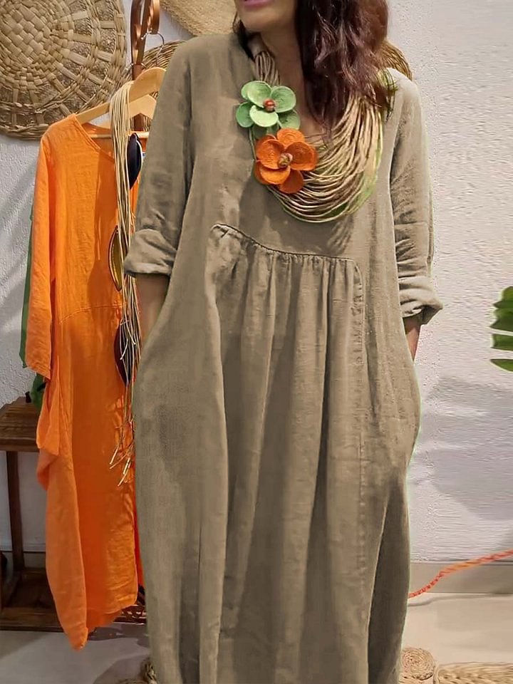 Damen Leichtes Sommerkleid mit eleganten Taschen und bequemen Zugdetails Drune