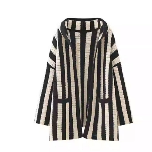 Damen Oversized Strickponcho mit grafischem Streifenmuster Drune