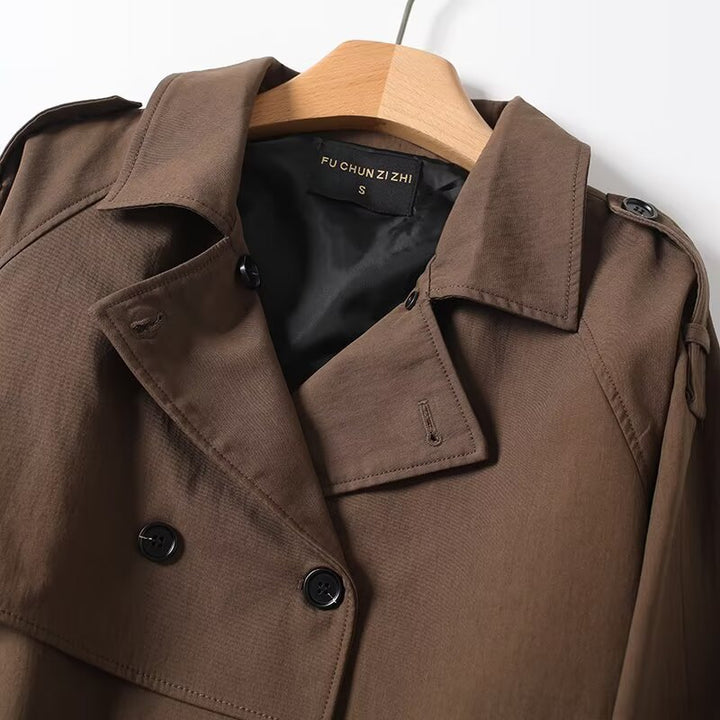 Damen modische Oversized-Trenchjacke mit doppelter Knopfleiste und Taillengürtel Drune