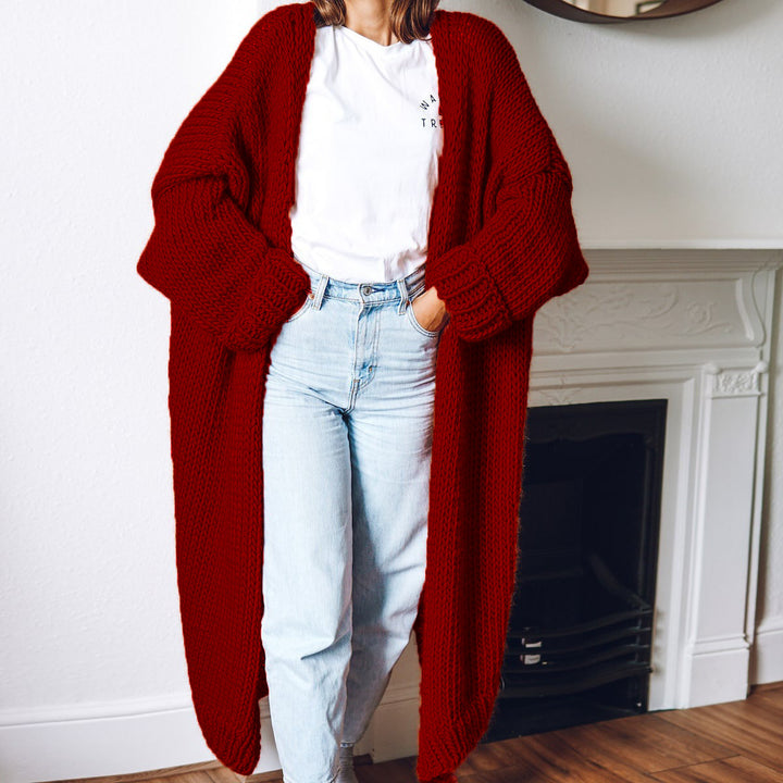 Damen Grobstrick-Longcardigan mit lässigem Schnitt und oversized Ärmeln Drune