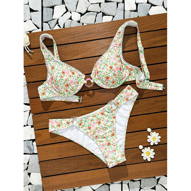 Damen Bikini-Set mit floralem Muster und verstellbaren Trägern Drune