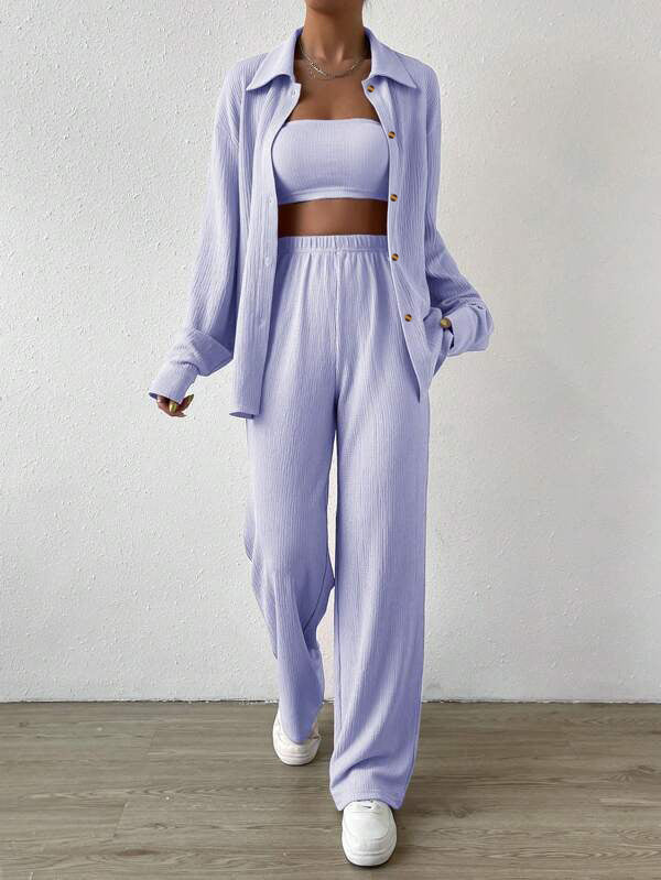 Damen Zweiteiliges Lounge-Set mit Oberteil und weiter Hose Drune