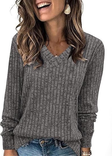 Damen Strickpullover mit V-Ausschnitt und strukturiertem Rippendesign Drune