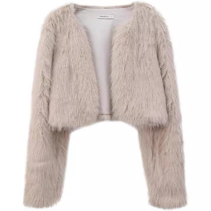 Damen Flauschige Kurzjacke mit offenem Schnitt Drune