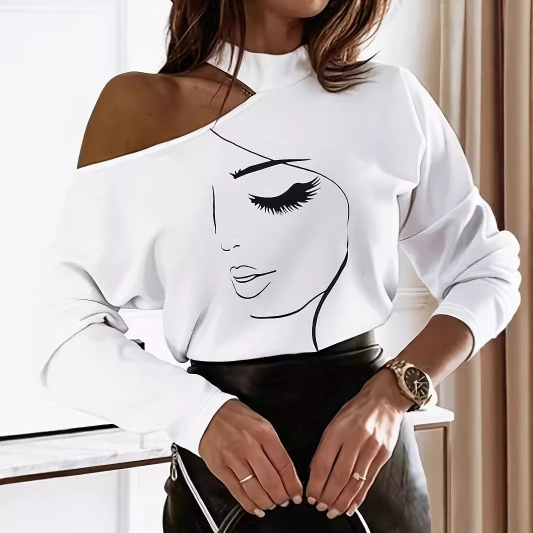 Damen Oversized Sweatshirt mit offener Schulterpartie und elegantem Druck Drune