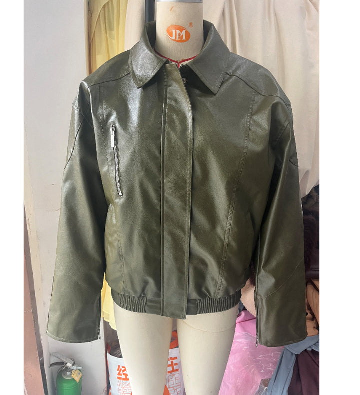 Damen Lederjacke mit lässigem Oversized-Schnitt Drune