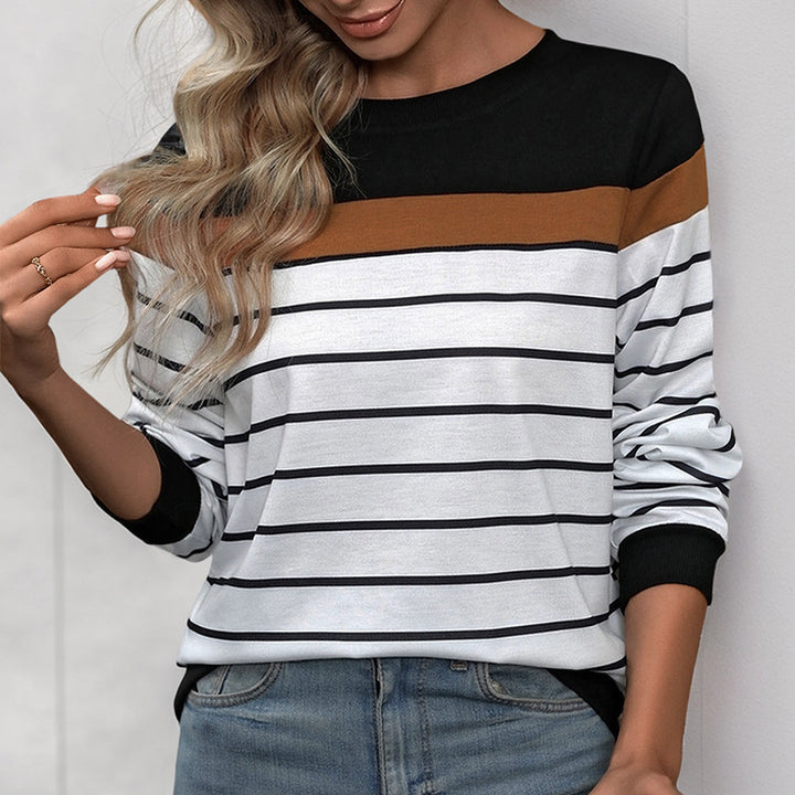 Damen Lässiger Streifenpullover mit Farbblockdesign Drune