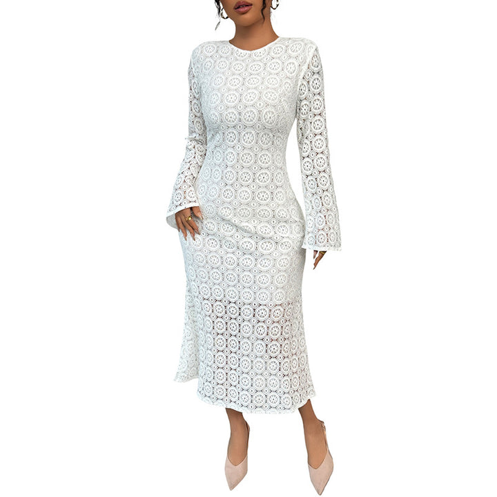 Damen Spitzenkleid mit elegantem V-Ausschnitt und voluminösen Ärmeln Drune