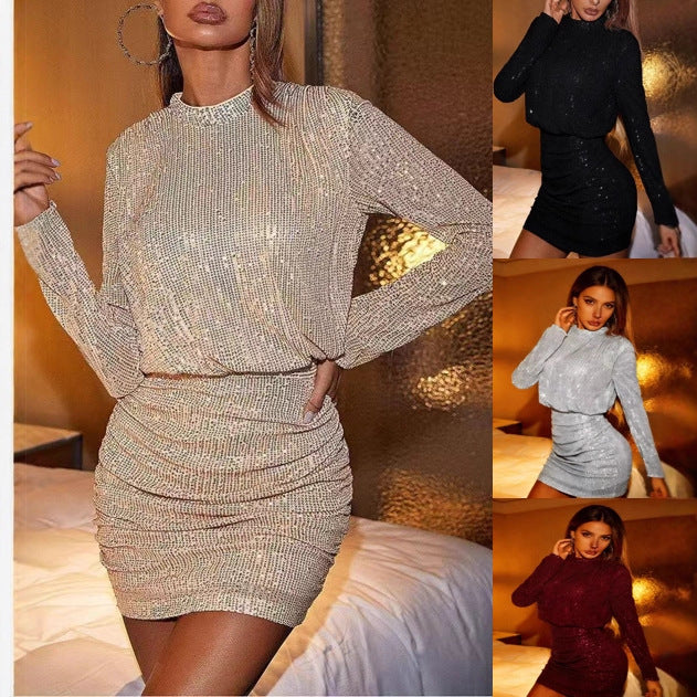 Damen figurbetontes Kurzkleid mit glitzernden Akzenten und langärmeliger Oberteilgestaltung Drune