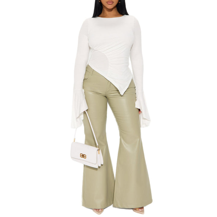 Damen asymmetrisches Shirt mit eleganten Volants Drune