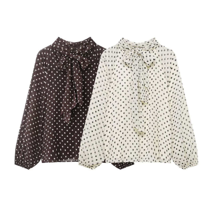 Damen nan Chiffonbluse mit Schleifenkragen und Ballonärmeln Drune