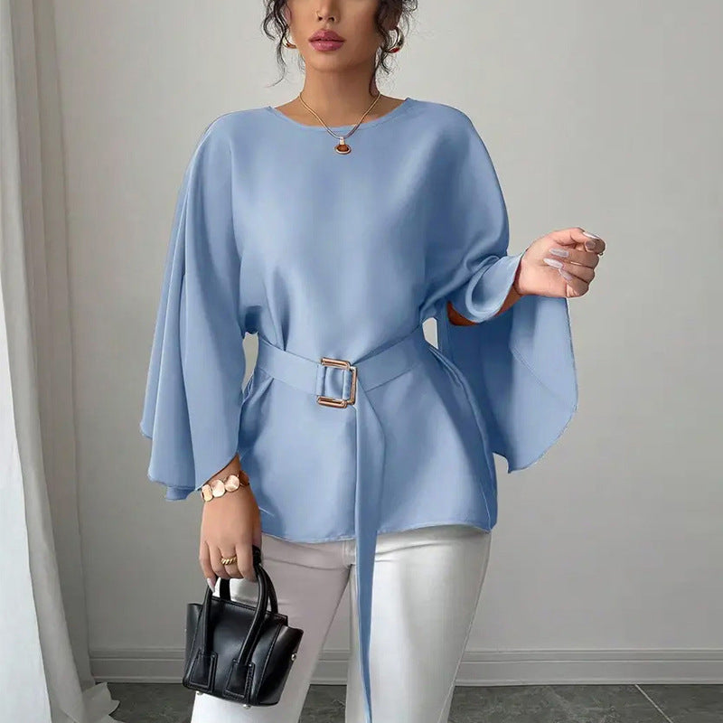 Damen Elegantes Oberteil mit weitem Schnitt und dekorativem Gürtel Drune