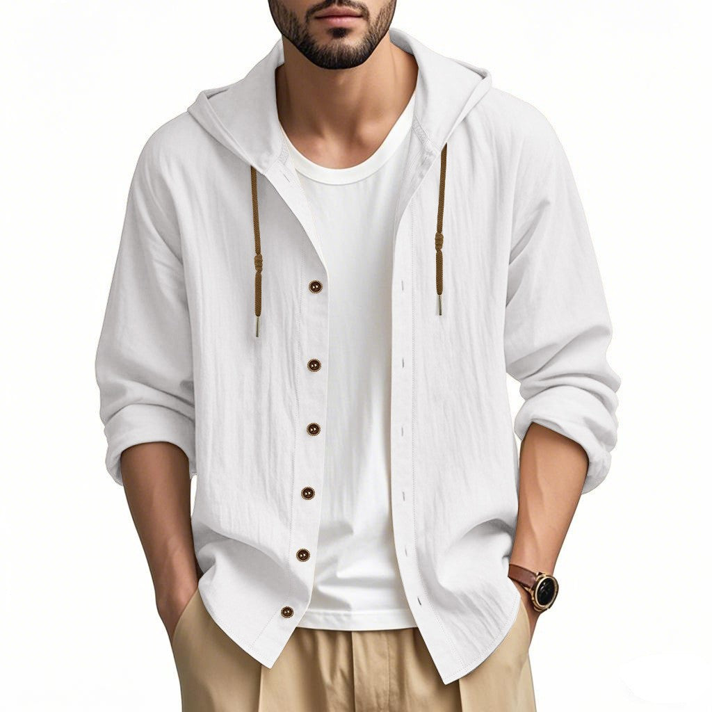 Herren lässige Hemdjacke mit Kapuze und Druckknopfleiste Drune