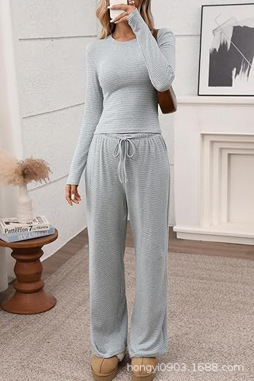 Damen lässiges Longsleeve Freizeit-Set mit weitem Schnitt Drune