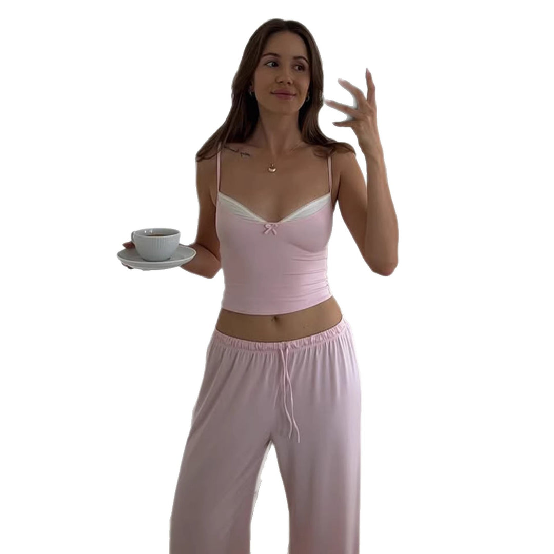 Damen Schlafanzug Set mit Spaghetti-Trägern und weitem Bein Drune