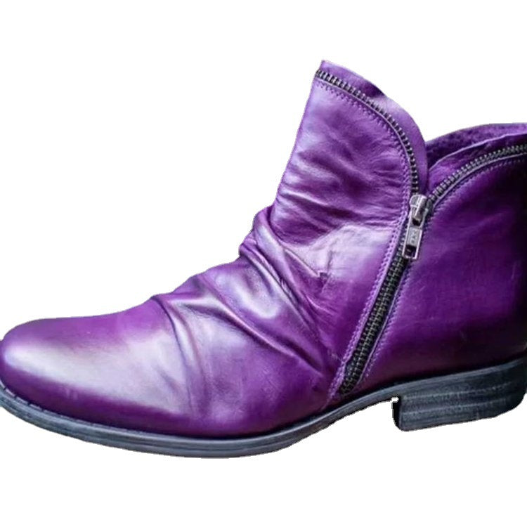 Damen nan knöchelhohe Stiefeletten aus weichem Leder mit seitlichem Reißverschluss und vintage Absatz Drune