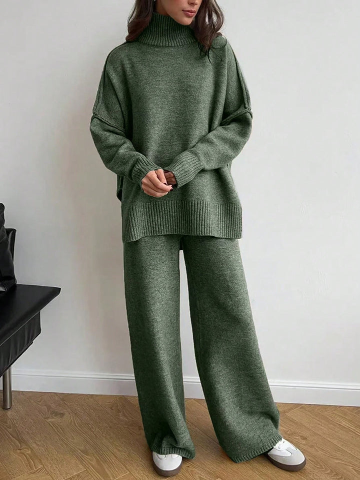 Damen entspannendes Fleece-Loungewear-Set mit hohem Kragen Drune