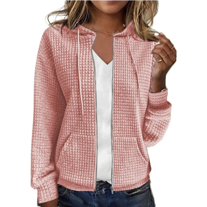 Damen lässige Waffelpique-Jacke mit Kapuze und Reißverschluss Drune