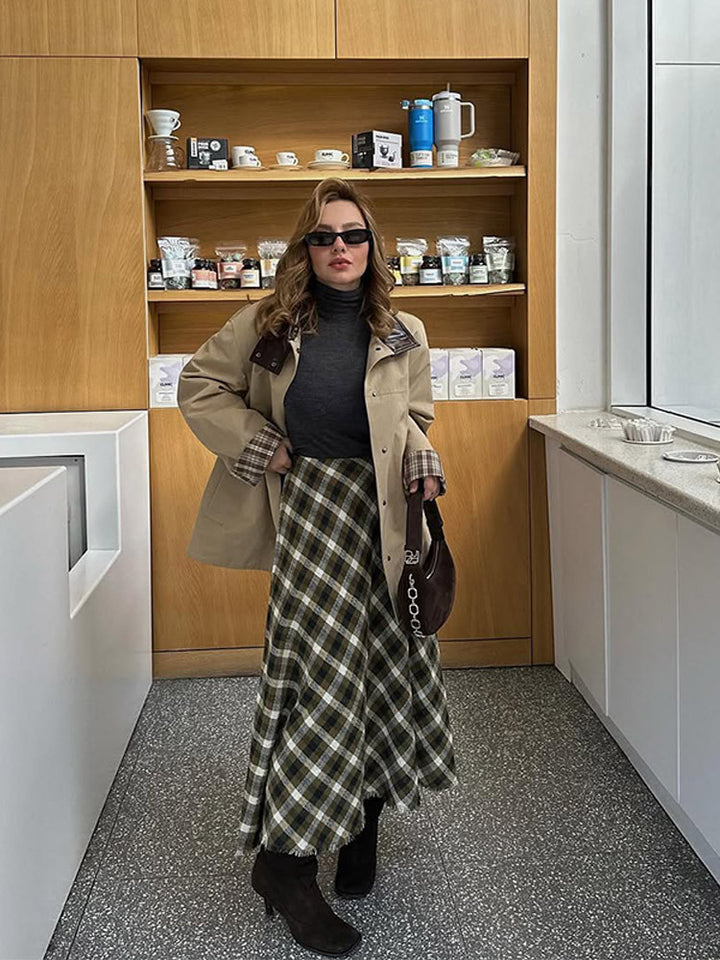 Damen lässige Utility-Jacke mit modischem Karomuster Drune
