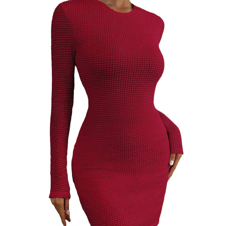 Damen figurbetontes Strickkleid mit langen Ärmeln Drune