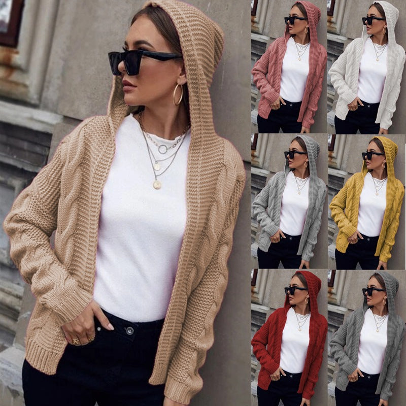 Damen Grobstrick-Cardigan mit Kapuze und strukturiertem Zopfmuster Drune