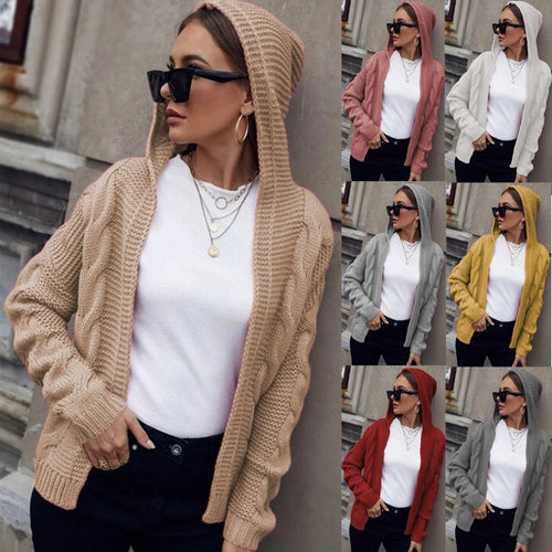 Damen Grobstrick-Cardigan mit Kapuze und strukturiertem Zopfmuster Drune