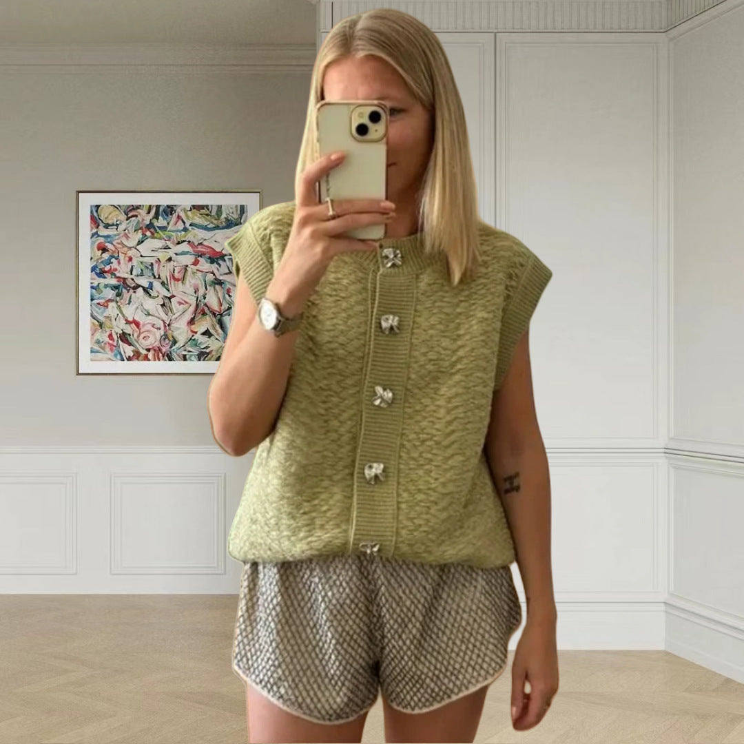 Damen Strickweste mit dekorativen Knöpfen und elegantem Schnitt Drune
