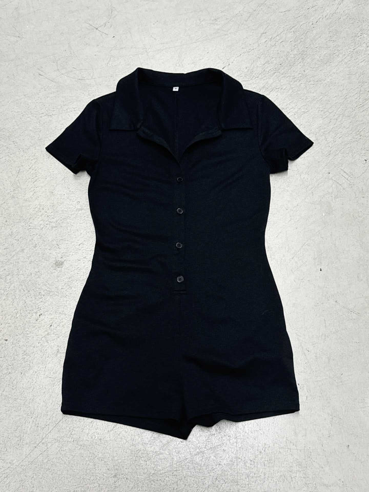 Damen Kurzarm-Jumpsuit mit Knopfleiste und elegantem Polokragen Drune