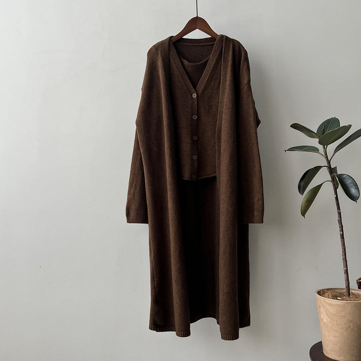 Damen Strickkleid mit Cardigan und Knopfleiste Drune