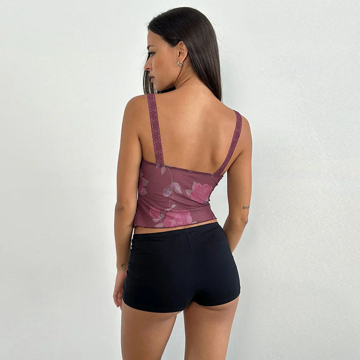 Damen Spitzen-Crop-Top mit floralen Motiven Drune