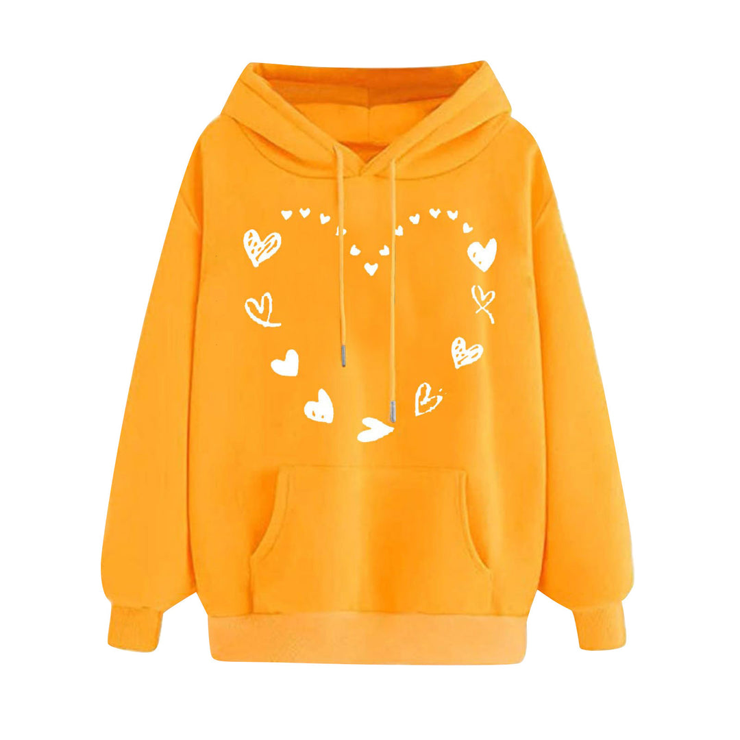 Damen Kapuzensweater mit verspieltem Herzmotiv und bequemer Kängurutasche Drune
