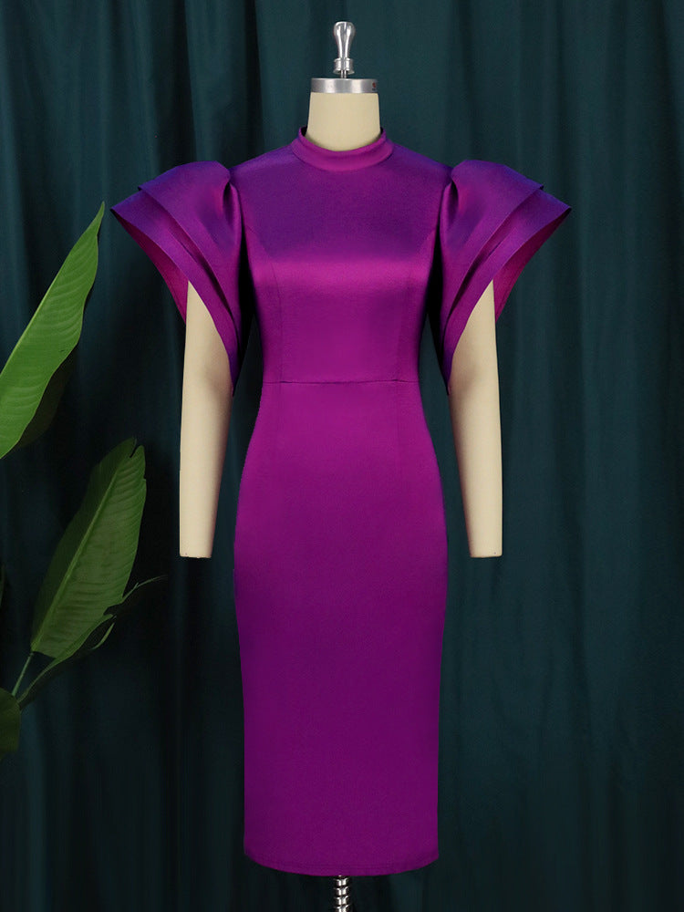 Damen Figurbetontes Kleid mit voluminösen Puffärmeln Drune