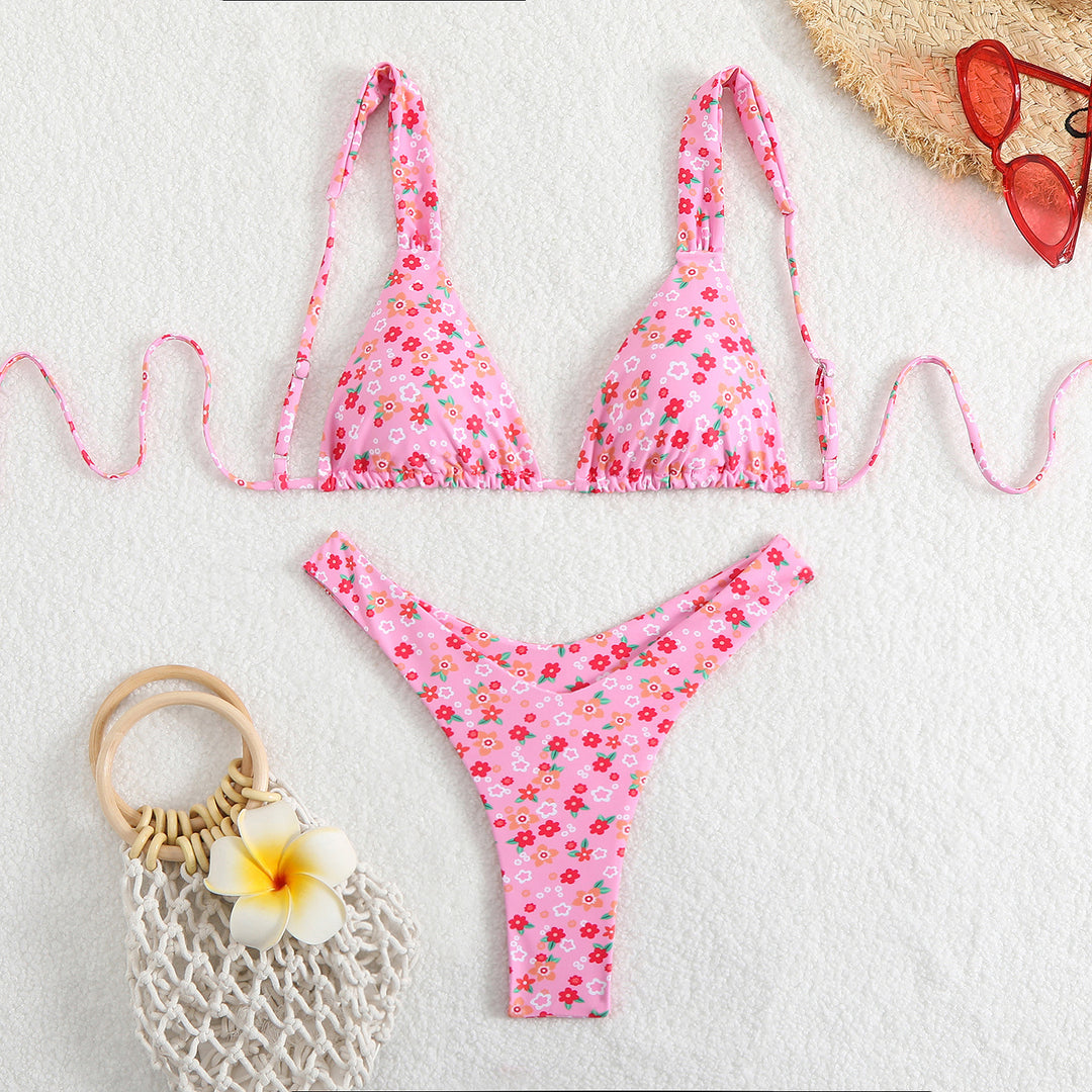 Damen Triangel-Bikini-Set mit verstellbaren Trägern und trendigem Muster Drune