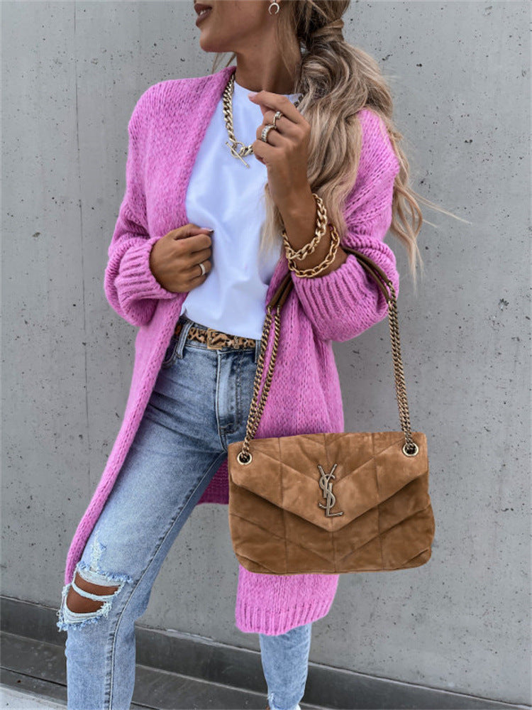 Damen Grober Strickmantel mit tiefen Taschen und modischem Schnitt Drune