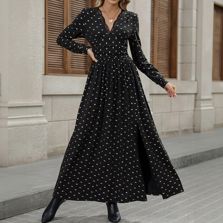 Damen Maxikleid mit raffinierten Spitzenakzenten und einzigartigem Muster Drune