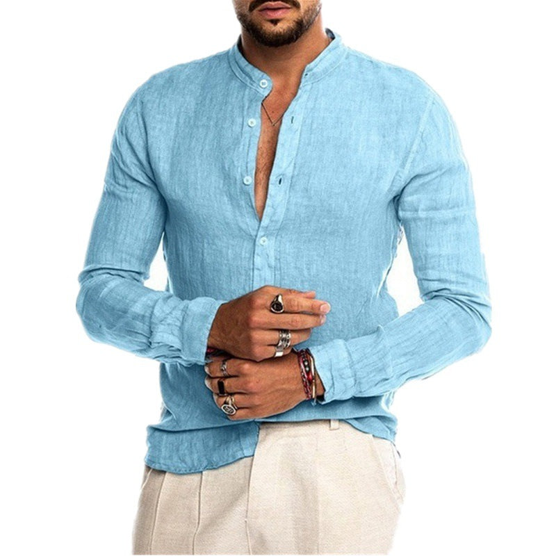 Herren lässiges Leinenhemd mit modischem Henley-Ausschnitt und hochwertiger Knopfdetail Drune
