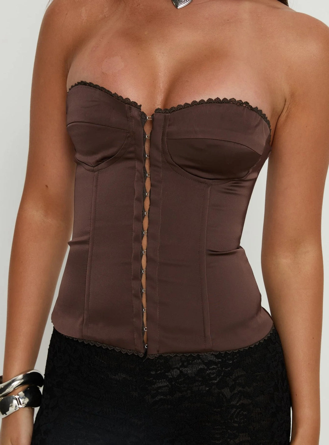 Damen Korsettoberteil mit niedlichem Punktedesign und dekorativen Knopfdetails Drune