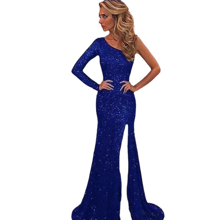 Damen Glitzerndes Abendkleid mit asymmetrischem Design und hohem Beinschlitz Drune