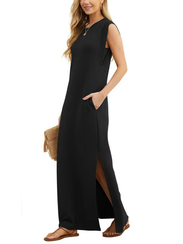 Damen Maxikleid mit modernen Schulterdetails und fließendem Schnitt Drune