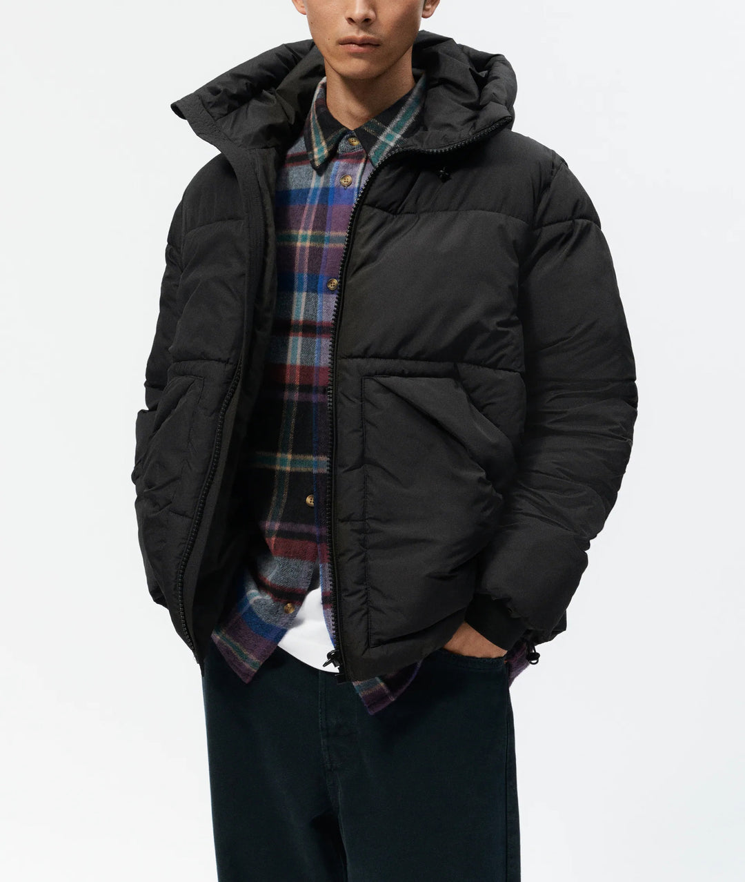 Herren gesteppte Winterjacke mit Kapuze und großzügigen Taschen Drune