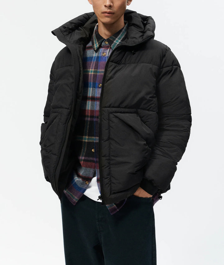Herren gesteppte Winterjacke mit Kapuze und großzügigen Taschen Drune