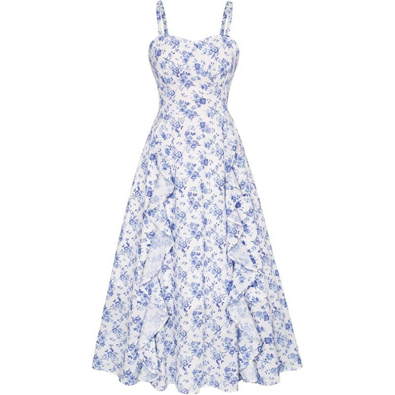 Damen Freizeitmaxikleid mit zarten Rüschendetails und floralem Design Drune