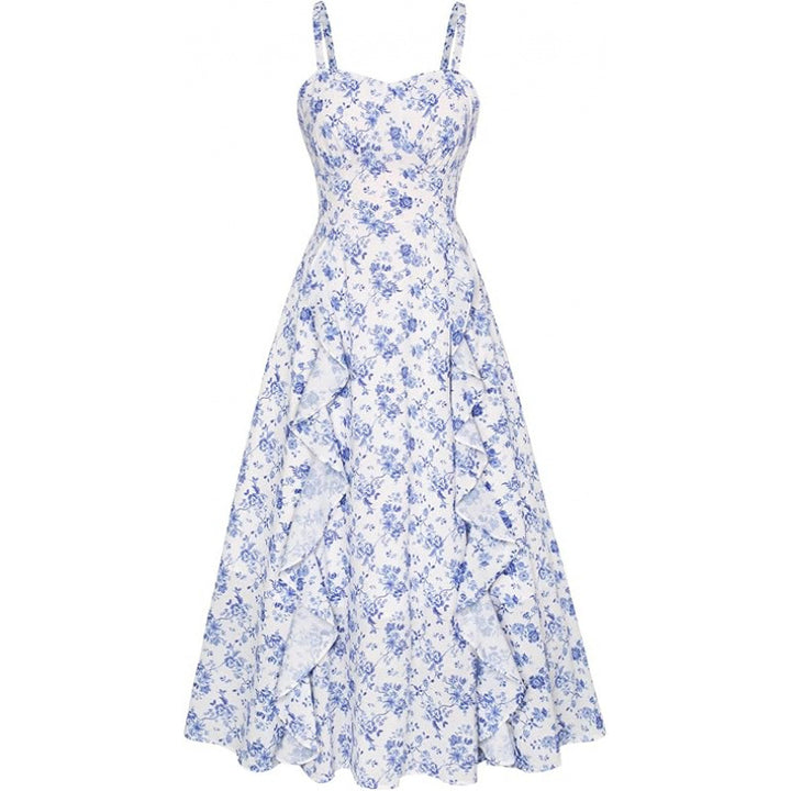 Damen Freizeitmaxikleid mit zarten Rüschendetails und floralem Design Drune