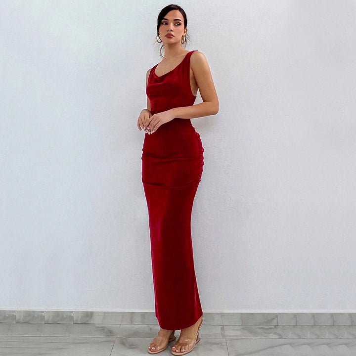 Damen Maxikleid mit elegantem Wasserfallausschnitt und Rüschendetails Drune