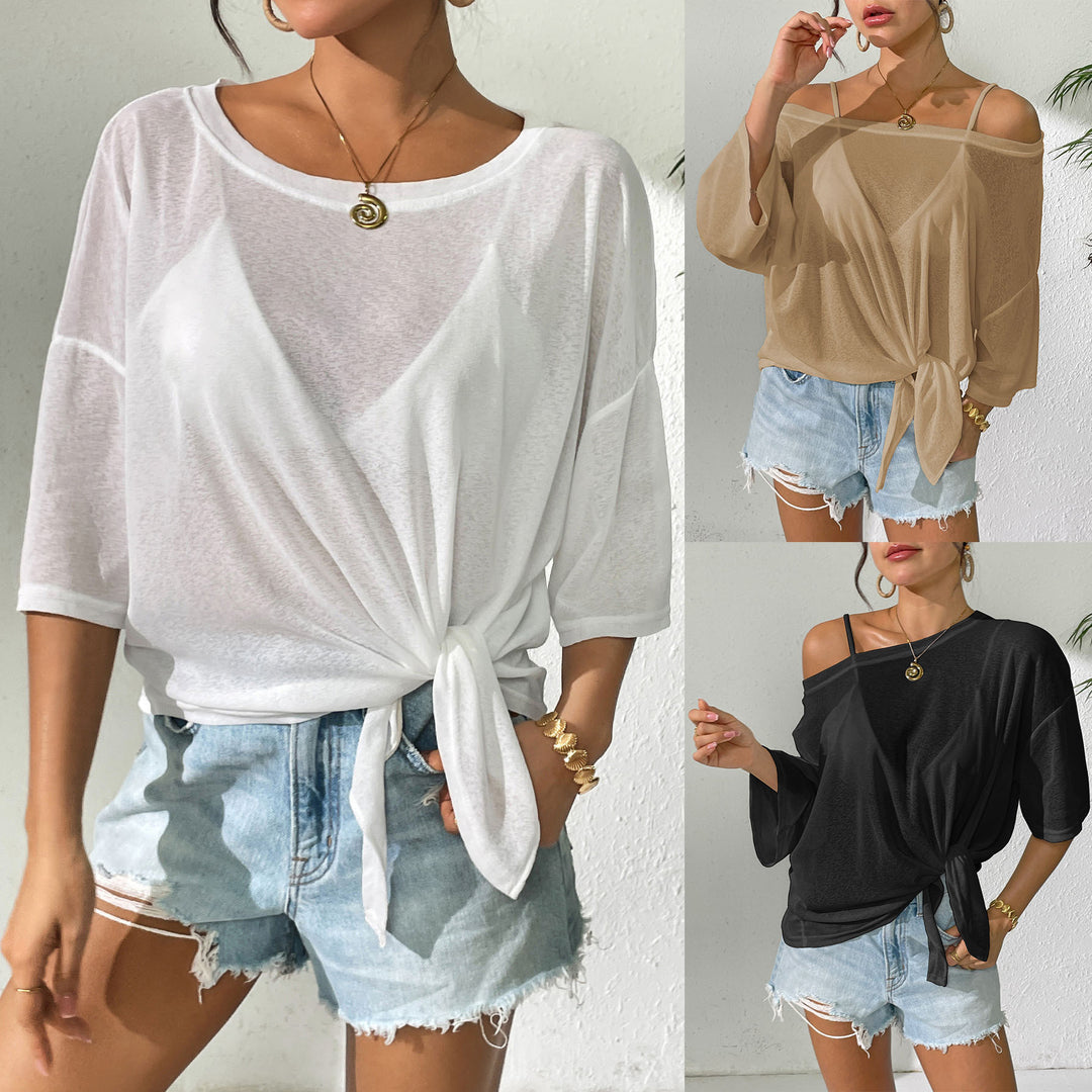 Damen lässiges Oberteil mit floralem Design und seitlichem Knoten Drune