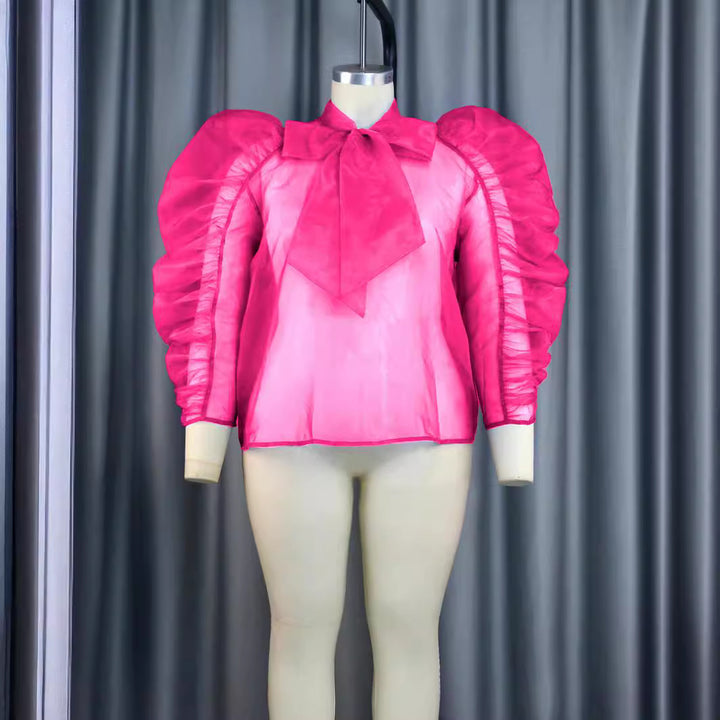 Damen elegantes Oberteil mit voluminösen Rüschenärmeln Drune