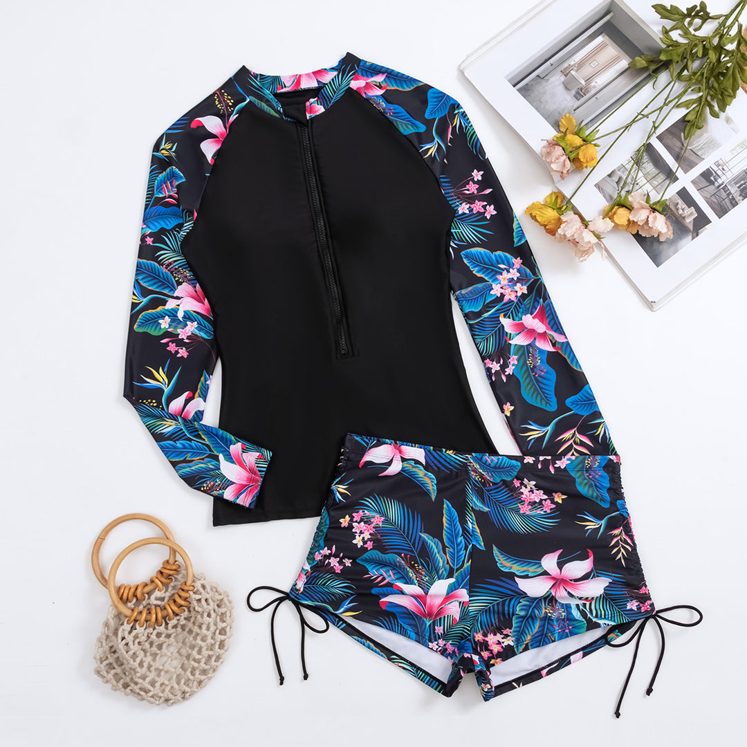 Damen Sportlicher Surf-Look Rashguard mit floralem Design Drune