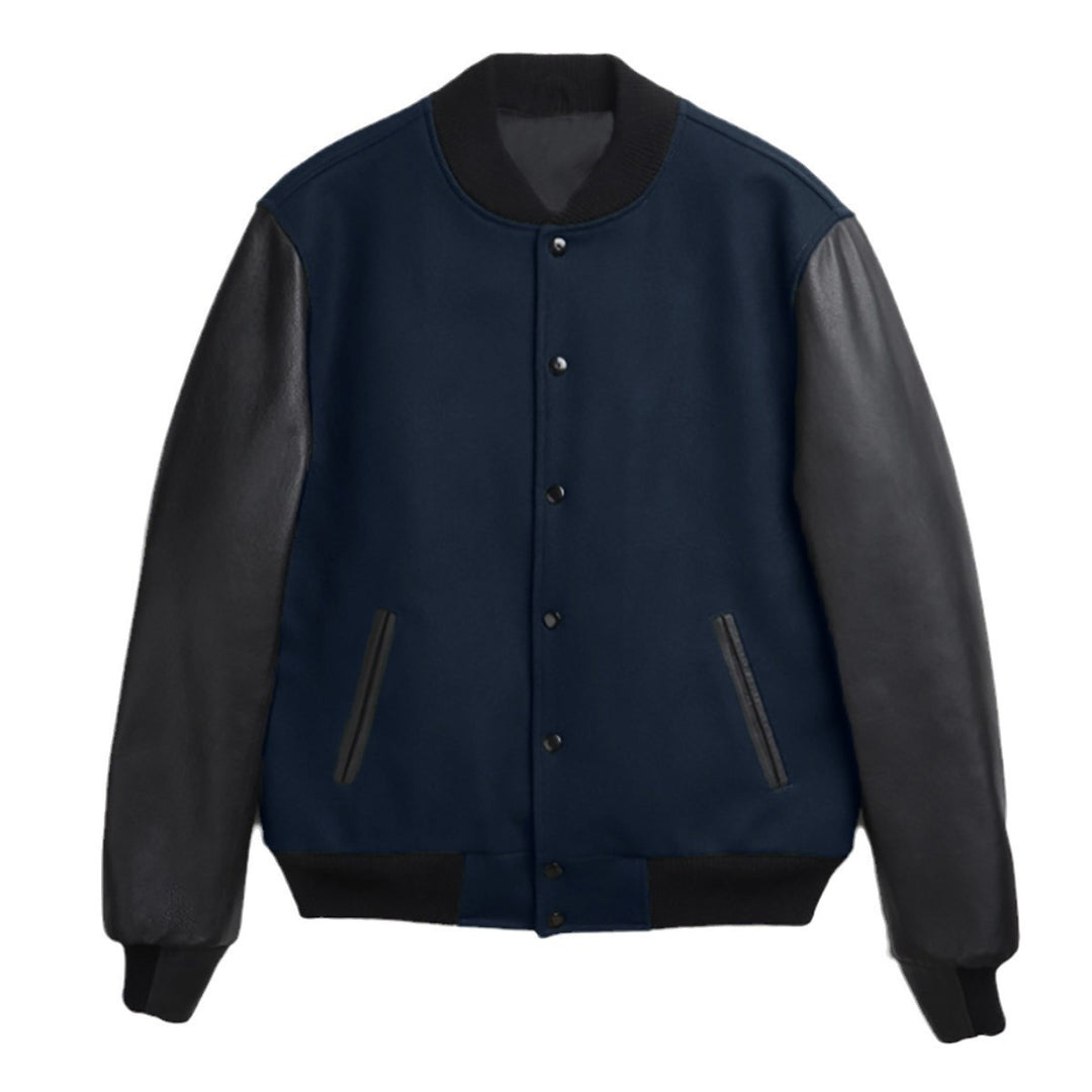 Damen trendige Baseballjacke mit Lederärmeln und praktischen Eingrifftaschen Drune