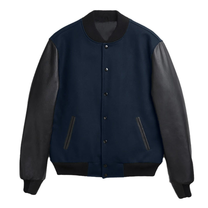 Damen trendige Baseballjacke mit Lederärmeln und praktischen Eingrifftaschen Drune