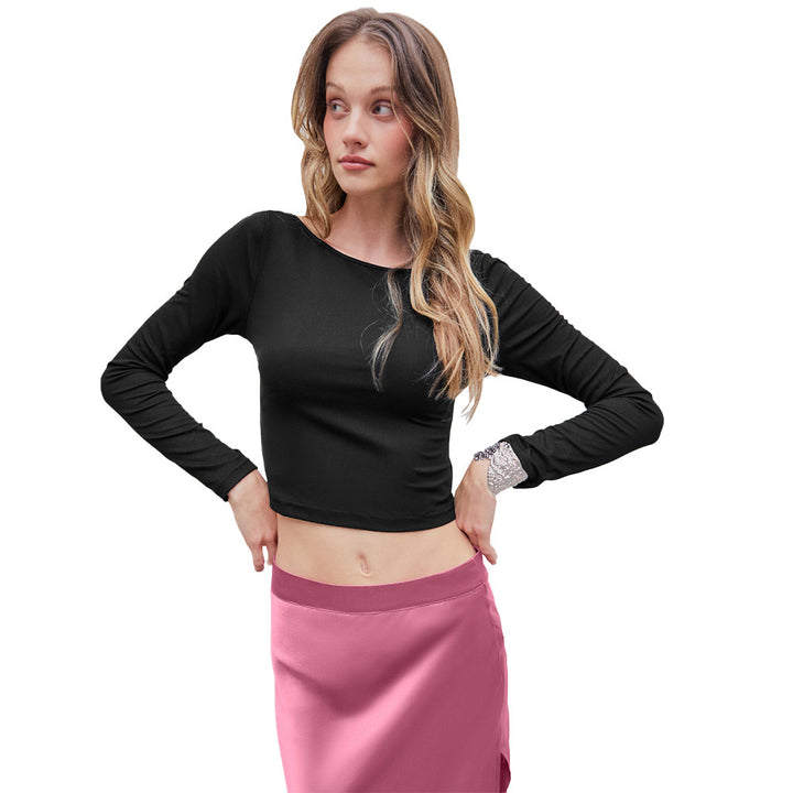 Damen Crop-Top mit langen Ärmeln und elegantem Rundhalsausschnitt Drune